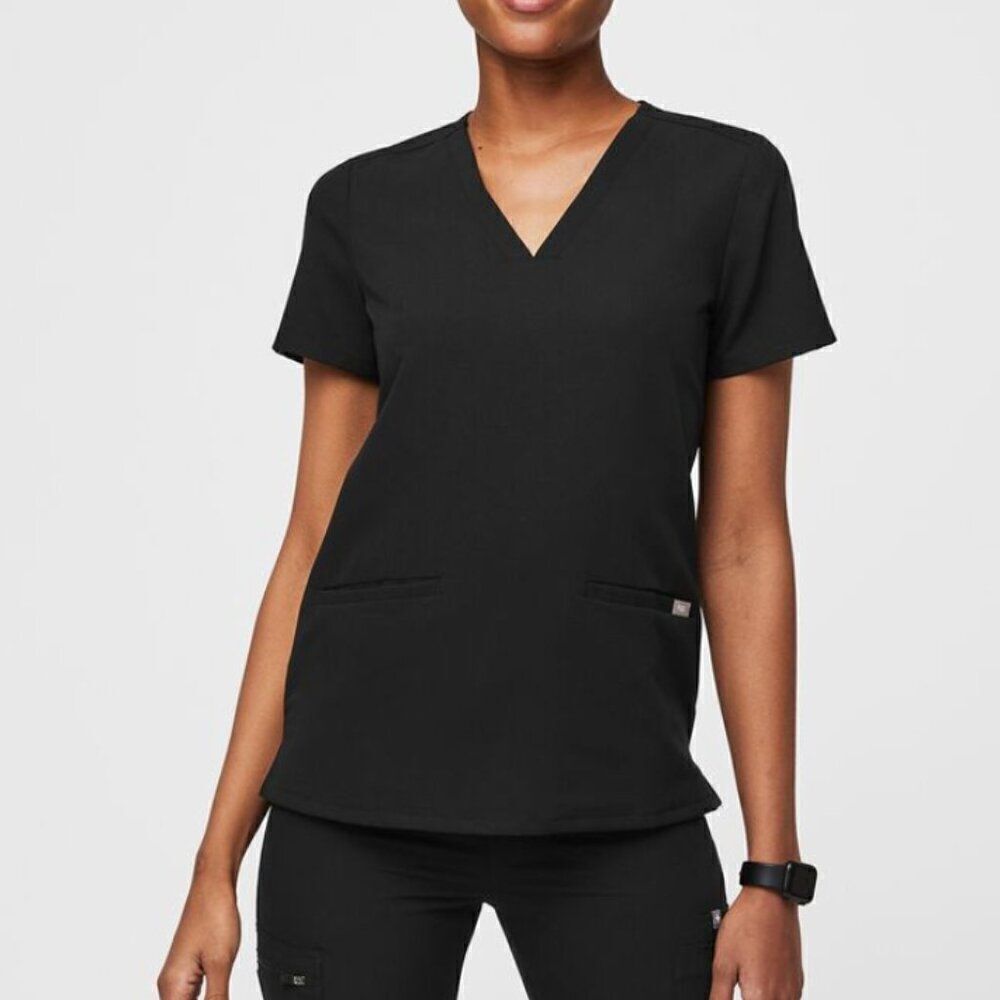 FIGS Casma Three Pocket Scrub Top Black Size XS